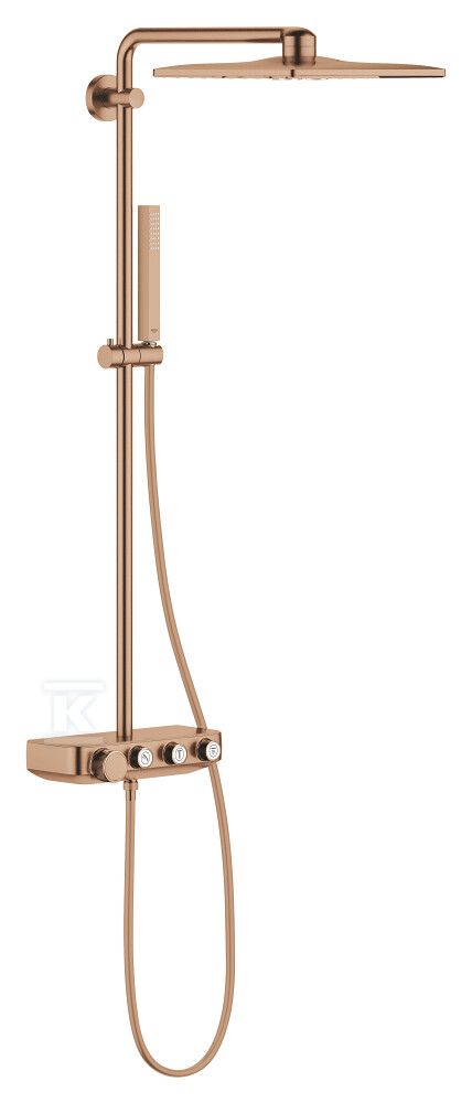 System prysznicowy Euphoria SmartControl System 310 Cube Duo z termostatem do montażu ściennego, brushed warm sunset, deszczownica 2 strumienie, słuchawka jednostrumieniowa, ramię prysznica 450 mm, blokada bezpieczeństwa, nienagrzewająca się powierzchnia, przełącznik SmartControl 26508DL0 - obrazek 1