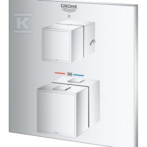 Bateria wannowa termostatyczna Grohtherm Cube, do 2 wyjść, chrom, montaż podtynkowy, SafeStop, metalowa rozeta 24155000