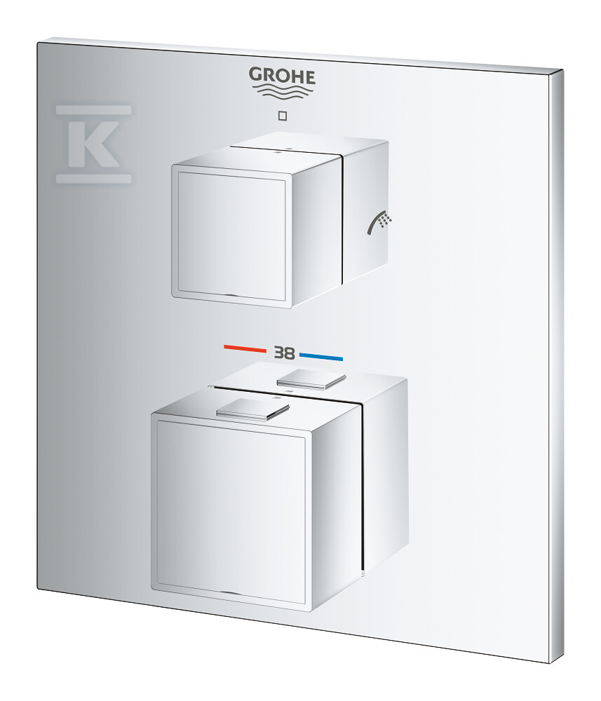Bateria wannowa termostatyczna Grohtherm Cube, do 2 wyjść, chrom, montaż podtynkowy, SafeStop, metalowa rozeta 24155000 - obrazek 1