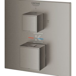 Bateria termostatyczna Grohtherm Cube do obsługi 2 wyjść wody, brushed hard graphite, blokada bezpieczeństwa, metalowa rozeta, montaż ścienny podtynkowy 24154AL0