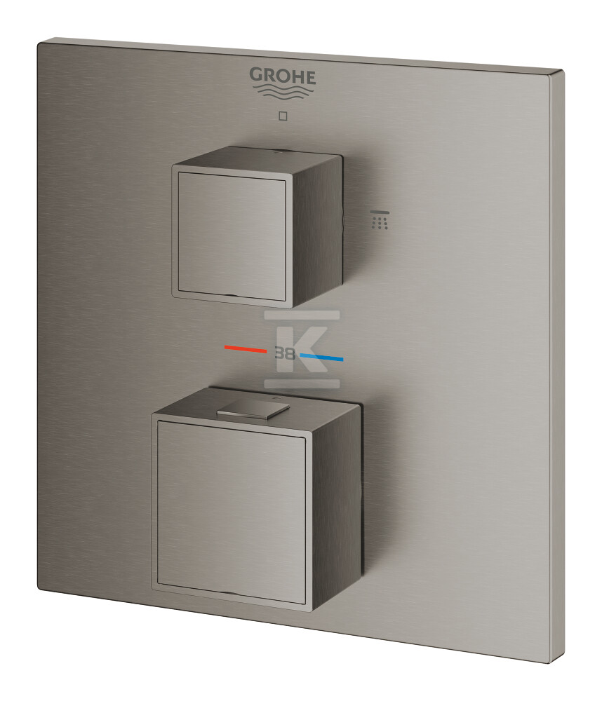 Bateria termostatyczna Grohtherm Cube do obsługi 2 wyjść wody, brushed hard graphite, blokada bezpieczeństwa, metalowa rozeta, montaż ścienny podtynkowy 24154AL0 - obrazek 1