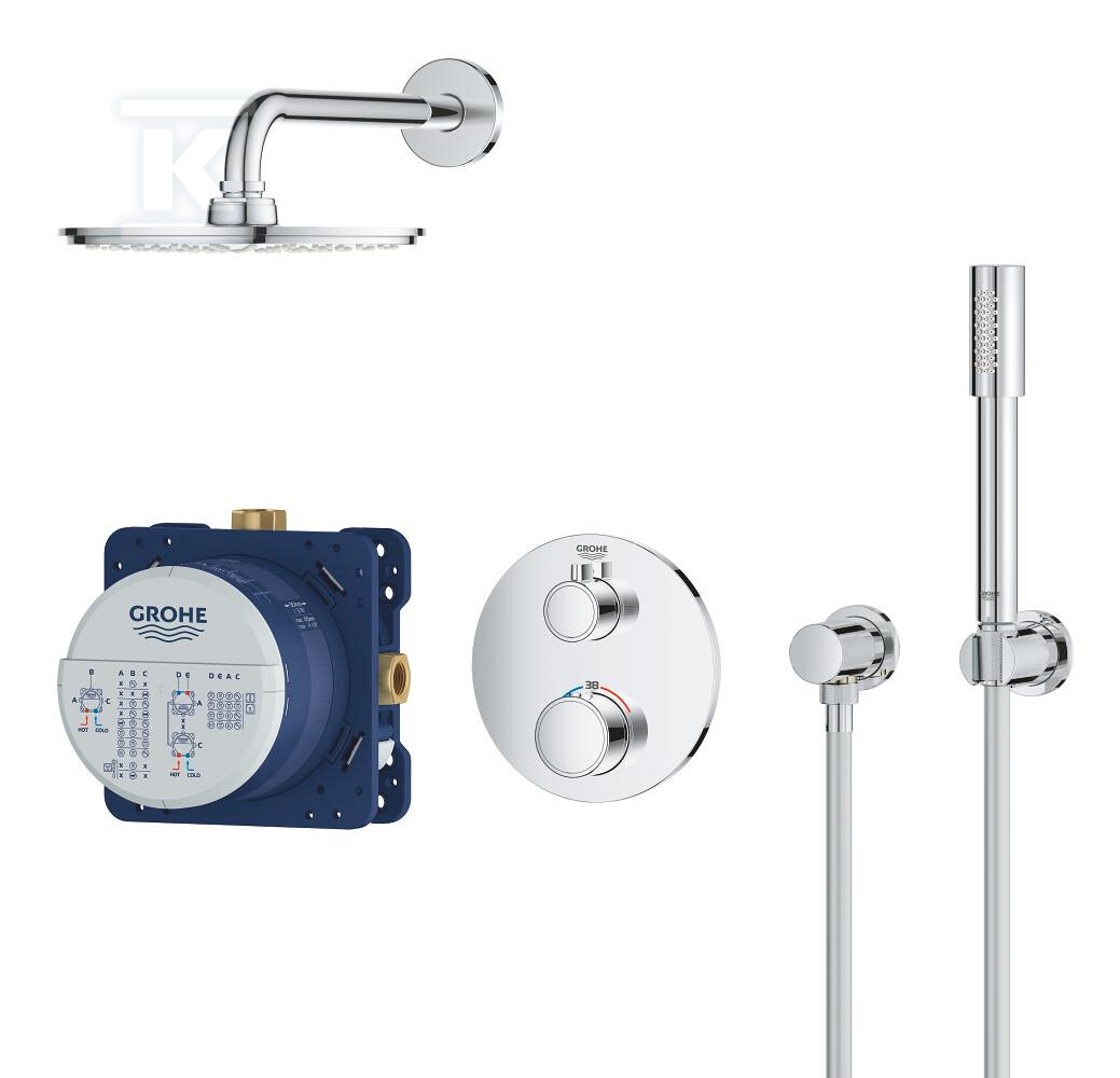 Zestaw prysznicowy podtynkowy Grohtherm Rainshower Cosmopolitan 210, chrom, bateria termostatyczna 2 wyjścia, element podtynkowy, deszczownica, prysznic ręczny, ramię, wąż 1250mm 34732000 - obrazek 1