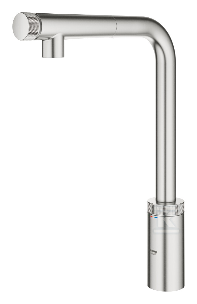 Bateria zlewozmywakowa Minta SmartControl z Funkcją SmartControl, stal nierdzewna, osobne kanały wodne, kąt obrotu wylewki 140° wyciągana wylewka, pierścień na korpusie do regulacji temperatury i ciśnienia 31613DC0 - obrazek 1