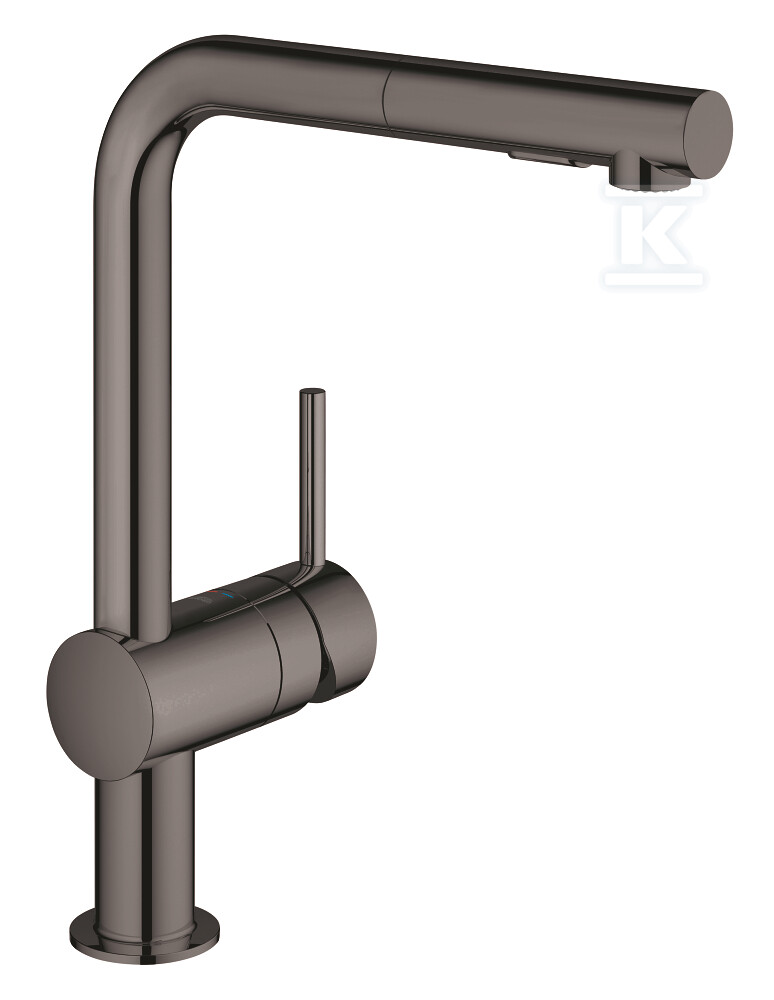 Bateria zlewozmywakowa Minta jednouchwytowa, hard graphite, kąt obrotu wylewki 360° głowica Ceramiczna 46 mm, wyciągana wylewka z przełącznikiem strumienia, metalowa główka prysznica 30274A00 - obrazek 1