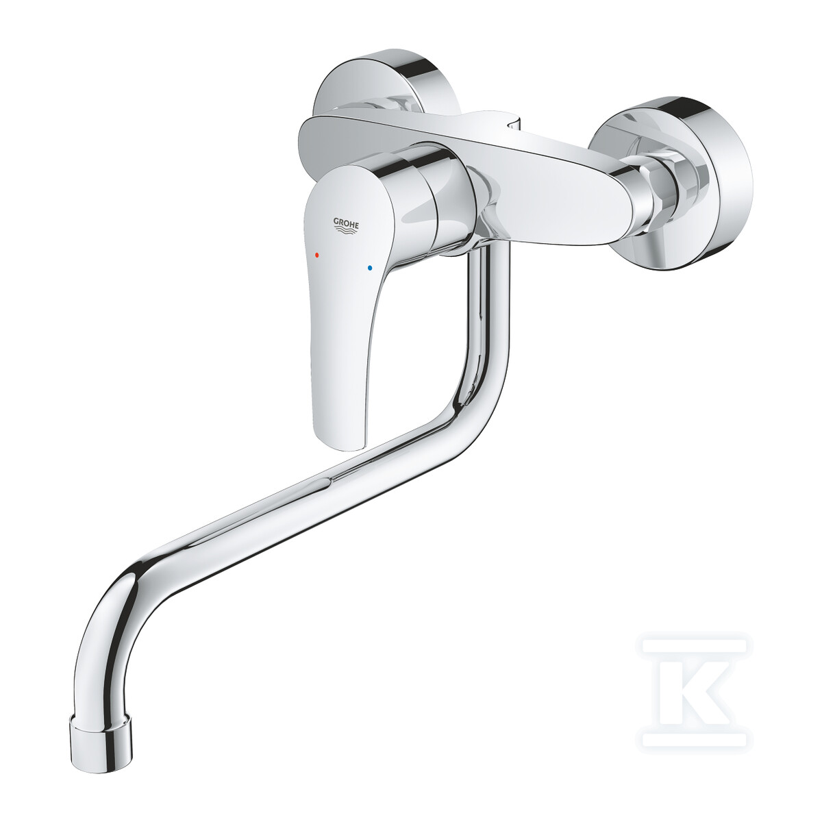 Bateria zlewozmywakowa Eurosmart jednouchwytowa do montażu ściennego, chrom, głowica ceramiczna 35 mm, kąt obrotu wylewki 360°, wysięg wylewki 276 mm, przyłącza S 32224003 - obrazek 1