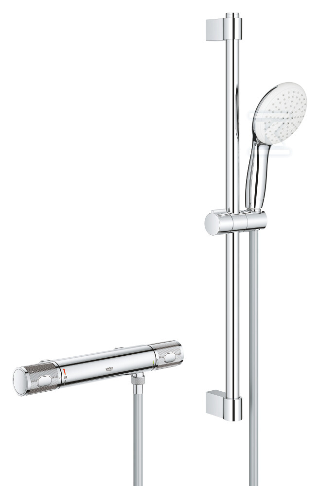 Prysznicowa bateria termostatyczna Grohtherm 1000 Performance Prysznicowa bateria termostatyczna bez przyłączy, chrom, blokada bezpieczeństwa SafeStop, izolowana powierzchnia CoolTouch, przycisk oszczędnościowy Eco, w zestawie: słuchawka prysznicowa 2 strumienie, drążek prysznicowy 600 mm 34836001 - obrazek 1
