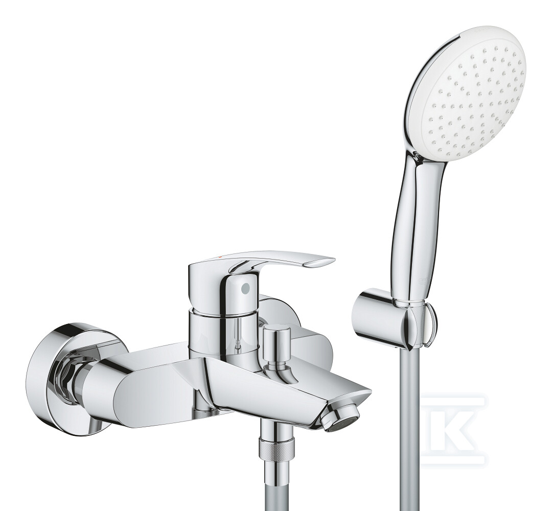 Jednouchwytowa bateria wannowa Eurosmart głowica ceramiczna 35 mm, w zestawie: jednostrumieniowy prysznic ręczny, ogranicznik przepływu 8,7 l/min, nieregulowany uchwyt ścienny, wąż prysznicowy 1500 mm 25276003 - obrazek 1