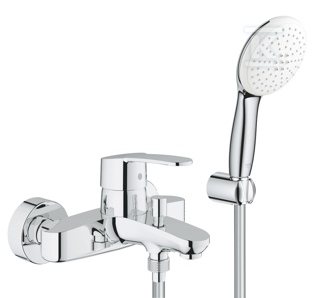 Bateria jednouchwytowa wannowa Eurostyle Cosmopolitan chrom, ceramiczna głowica 46 mm, w zestawie: słuchawka prysznicowa 2 strumienie, nieregulowany uchwyt ścienny, wąż prysznicowy 1500 mm 25275002 - obrazek 1
