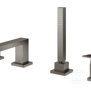 Bateria wannowa Grohe EuroCube 4-otworowa, jednouchwytowa, brushed hard graphite, montaż na brzegu wanny, głowica Ceramiczna 46 mm, przepływ w słuchawce – 6,6 l/min., metalowa dźwignia 19897AL1