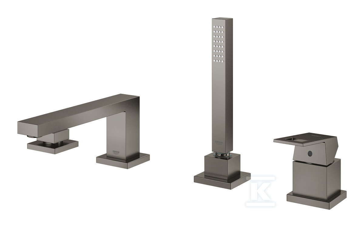Bateria wannowa Grohe EuroCube 4-otworowa, jednouchwytowa, brushed hard graphite, montaż na brzegu wanny, głowica Ceramiczna 46 mm, przepływ w słuchawce - 6,6 l/min., metalowa dźwignia 19897AL1 - obrazek 1