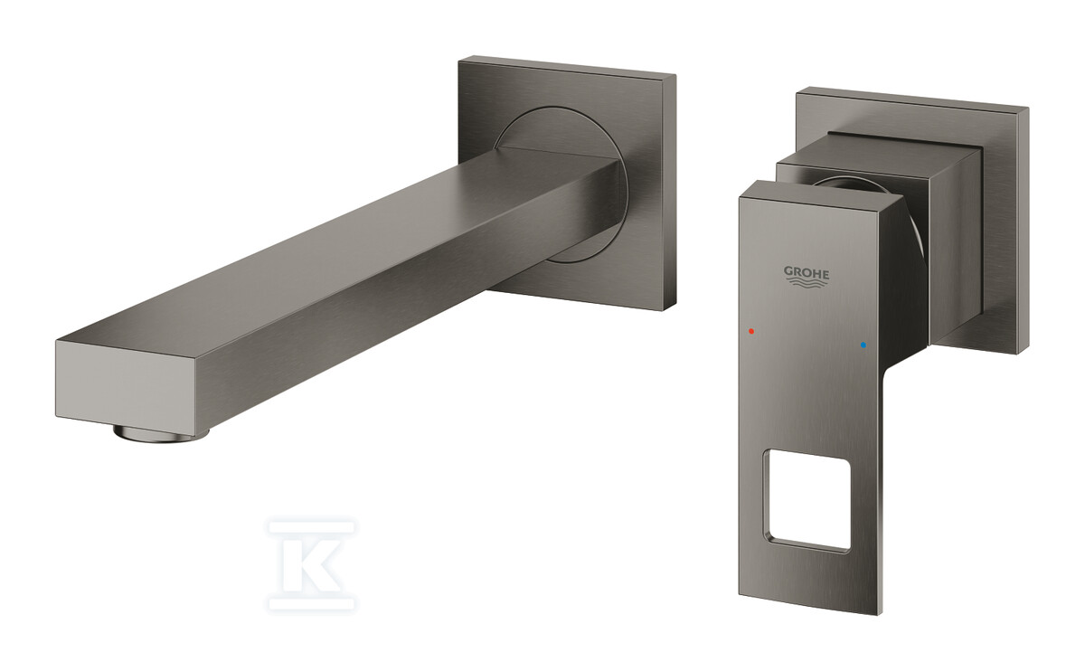 Bateria umywalkowa Grohe EuroCube 2-otworowa, jednouchwytowa, rozmiar M, brushed hard graphite, regulowany perlator, wylewka 110 mm, montaż ścienny, ogranicznik przepływu 5,7 l/min 23447AL0 - obrazek 1