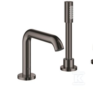 Bateria wannowa Grohe Essence 4-otworowa, jednouchwytowa, hard graphite, montaż na brzegu wanny, głowica Ceramiczna 35 mm, metalowa dźwignia, ogranicznik temperatury 19578A01