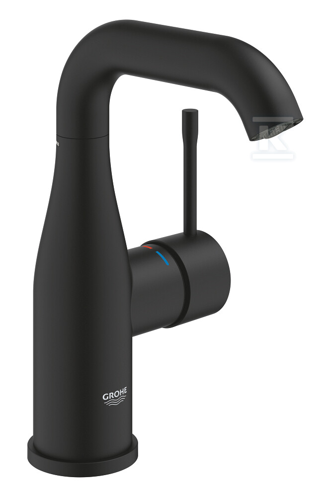 Bateria umywalkowa Grohe Essence M, głowica ceramiczna, zużycie wody 5,7 l/min., obracana wylewka, bez zestawu odpływowego, czarna 24176KF1 - obrazek 1