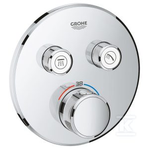 Bateria termostatyczna Grohtherm SmartControl do obsługi dwóch wyjść wody, stal nierdzewna, blokada bezpieczeństwa, metalowa, okrągła rozeta, przełącznik SmartControl, montaż ścienny podtynkowy 29119DC0