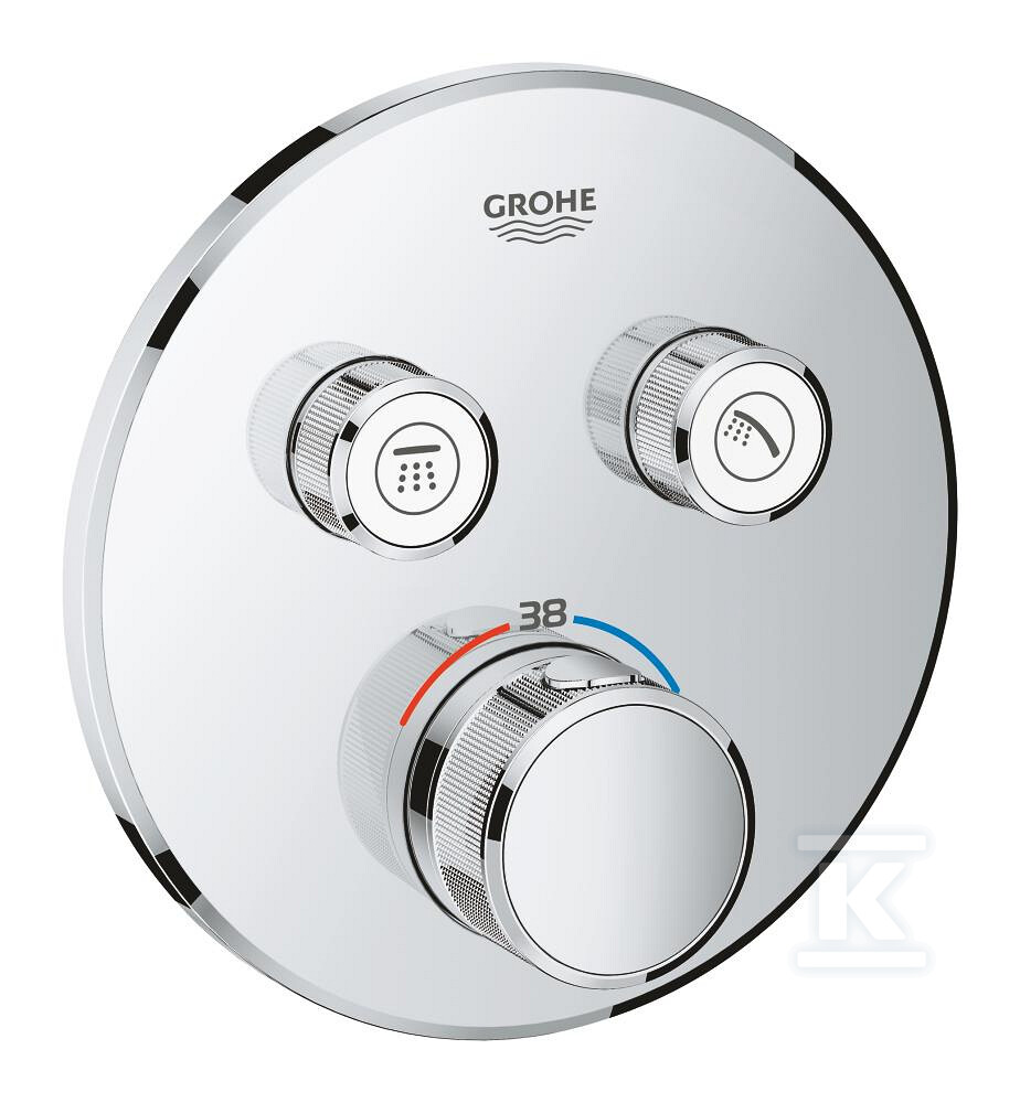Bateria termostatyczna Grohtherm SmartControl do obsługi dwóch wyjść wody, stal nierdzewna, blokada bezpieczeństwa, metalowa, okrągła rozeta, przełącznik SmartControl, montaż ścienny podtynkowy 29119DC0 - obrazek 1