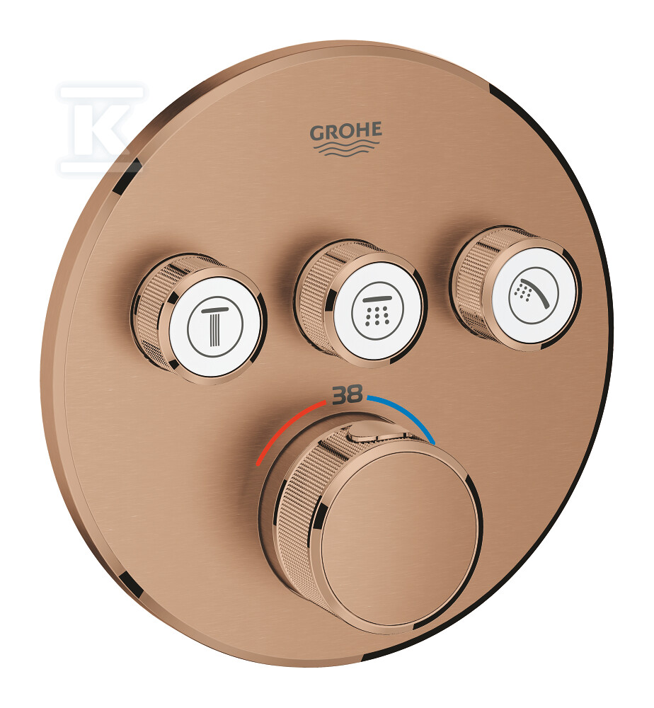 Bateria termostatyczna Grohtherm SmartControl do obsługi trzech wyjść wody, brushed warm sunset, blokada bezpieczeństwa, metalowa, okrągła rozeta, przełącznik SmartControl, montaż ścienny podtynkowy 29121DL0 - obrazek 1