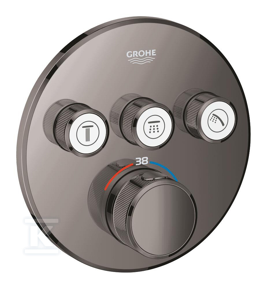 Bateria termostatyczna Grohtherm SmartControl do obsługi trzech wyjść wody, hard graphite, blokada bezpieczeństwa, metalowa, okrągła rozeta, przełącznik SmartControl, montaż ścienny podtynkowy 29121A00 - obrazek 1