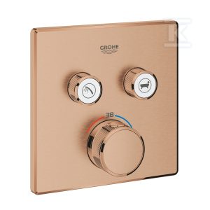 Bateria termostatyczna Grohtherm SmartControl do obsługi dwóch wyjść wody, brushed warm sunset, blokada bezpieczeństwa, metalowa, kwadratowa rozeta, przełącznik SmartControl, montaż ścienny podtynkowy 29124DL0