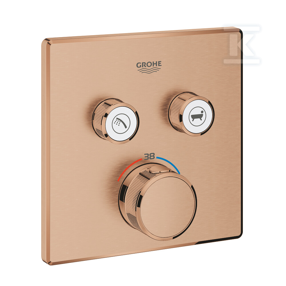 Bateria termostatyczna Grohtherm SmartControl do obsługi dwóch wyjść wody, brushed warm sunset, blokada bezpieczeństwa, metalowa, kwadratowa rozeta, przełącznik SmartControl, montaż ścienny podtynkowy 29124DL0 - obrazek 1