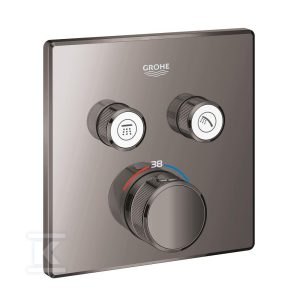Bateria termostatyczna Grohtherm SmartControl do obsługi dwóch wyjść wody, hard graphite, blokada bezpieczeństwa, metalowa, kwadratowa rozeta, przełącznik SmartControl, montaż ścienny podtynkowy 29124A00