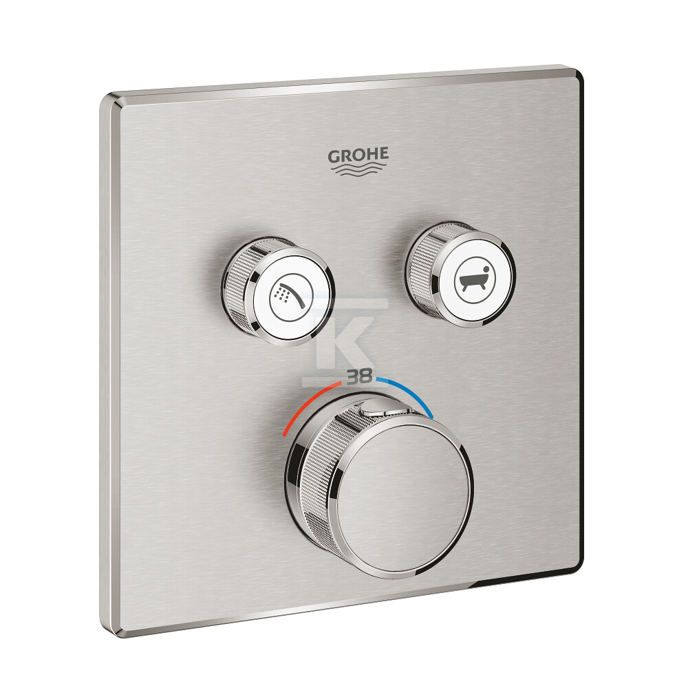 Bateria termostatyczna Grohtherm SmartControl do obsługi dwóch wyjść wody, stal nierdzewna, blokada bezpieczeństwa, metalowa, kwadratowa rozeta, przełącznik SmartControl, montaż ścienny podtynkowy 29124DC0 - obrazek 1
