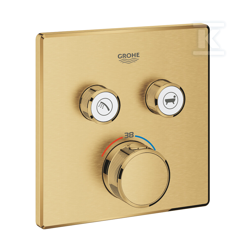 Bateria termostatyczna Grohtherm SmartControl do obsługi dwóch wyjść wody, brushed cool sunrise, blokada bezpieczeństwa, metalowa, kwadratowa rozeta, przełącznik SmartControl, montaż ścienny podtynkowy 29124GN0 - obrazek 1