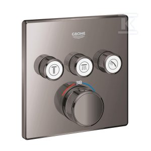Bateria termostatyczna Grohtherm SmartControl do obsługi trzech wyjść wody, hard graphite, blokada bezpieczeństwa, metalowa, kwadratowa rozeta, przełącznik SmartControl, montaż ścienny podtynkowy 29126A00