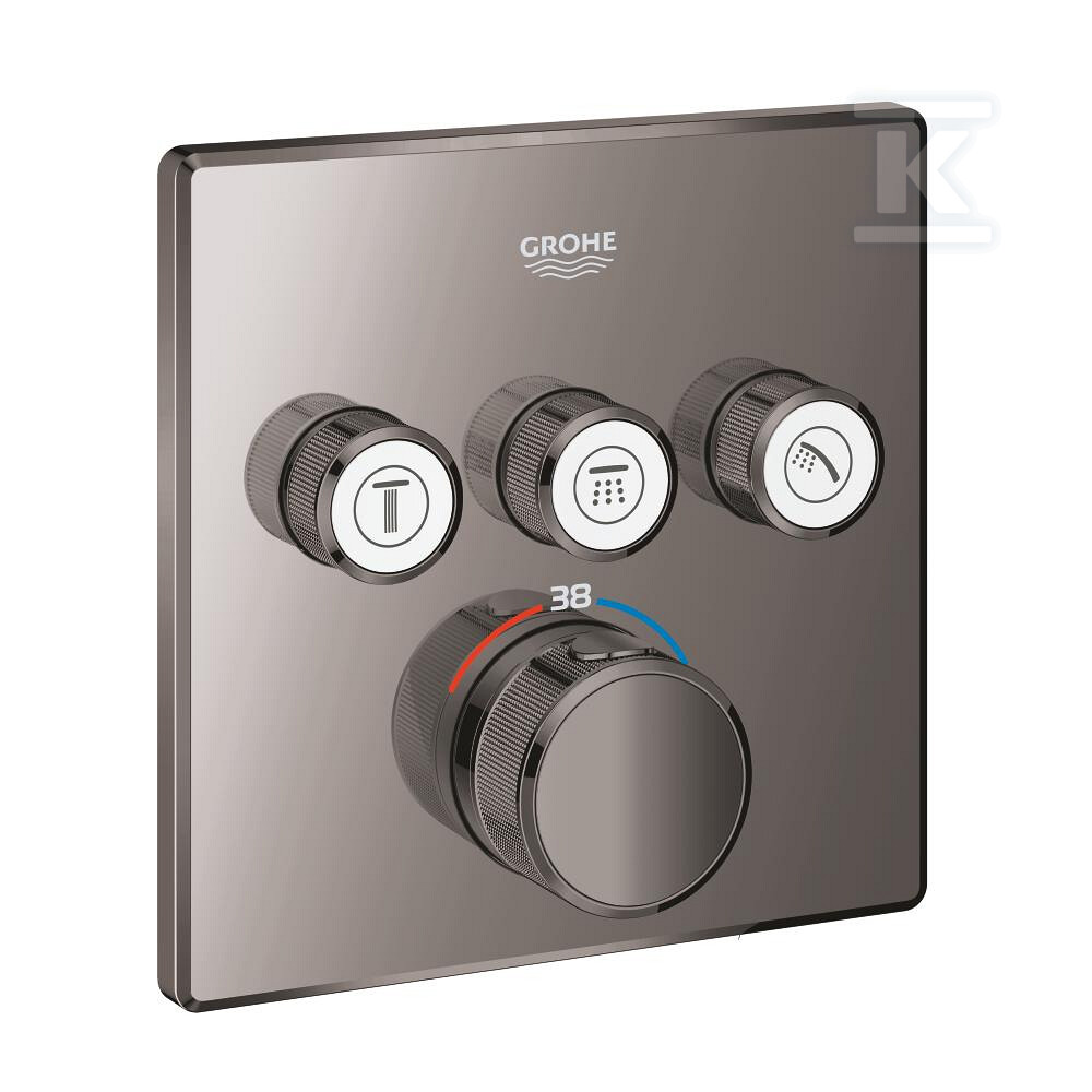 Bateria termostatyczna Grohtherm SmartControl do obsługi trzech wyjść wody, hard graphite, blokada bezpieczeństwa, metalowa, kwadratowa rozeta, przełącznik SmartControl, montaż ścienny podtynkowy 29126A00 - obrazek 1