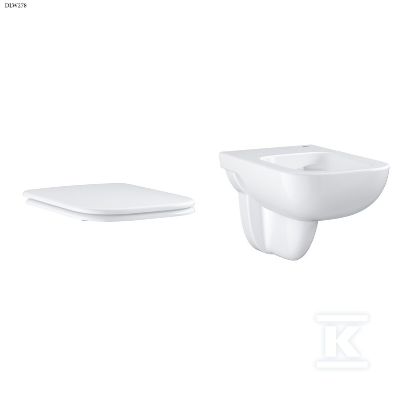 Miska WC wisząca GROHE BauEdge Ceramic - bez kołnierza oraz Deska sedesowa GROHE Bau Edge - wolnoopadająca, z pokrywą, Duroplast DLW278 - obrazek 1