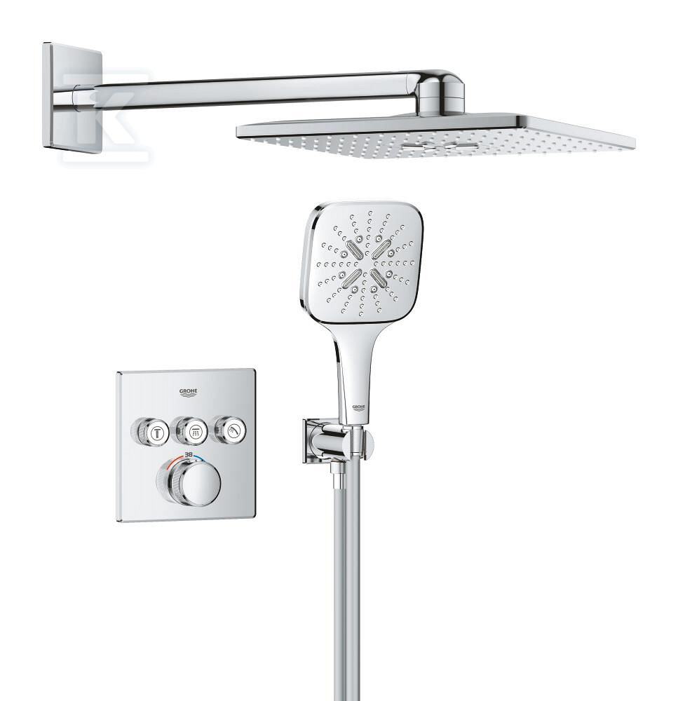 Zestaw prysznicowy z deszczownicą Rainshower SmartActive 310 Cube, podtynkowy, Grohtherm SmartControl 1039980000 - obrazek 1