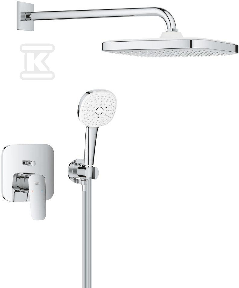 Zestaw prysznicowy CUBEO podtynkowy z deszczownicą Tempesta 250 chrom ogranicznik przepływu 9 5 l/min.ramie prysznica 380 mm słuchawka 3 strumienie 1053360000 - obrazek 1