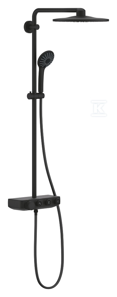 System prysznicowy z termostatem do montażu ściennego Grohe Euphoria System SmartControl 310 Duo, nienagrzewający się korpus, blokada bezpieczeństwa, 2 strumienie deszczownicy, 3 strumienie prysznica, wąż prysznicowy 1750 mm, czarny 22120KF0 - obrazek 1