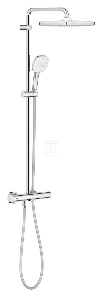 Termostatyczny system prysznicowy Grohe Tempesta 250 Cube, ścienny, chrom, SafeStop, przepływ 8,5 l/min, deszczownica 250 mm, ramię 390 mm, prysznic ręczny 2-strumieniowy, wąż 1750 mm, bateria termostatyczna, regulowany uchwyt. 26689001 - obrazek 1