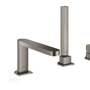 Bateria wannowa Grohe Plus 4-otworowa, jednouchwytowa, brushed hard graphite, montaż na brzegu wanny, głowica Ceramiczna 35 mm, przepływ w słuchawce – 6,6 l/min., metalowa dźwignia 29307AL3