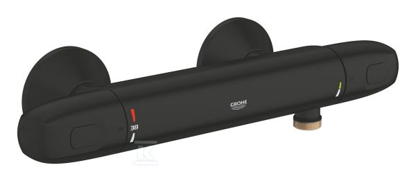 Bateria prysznicowa Grohtherm 1000 z termostatem, DN 15, CoolTouch nienagrzewający się korpus, Long-Life trwała powłoka, MetalGrip ergonomiczne uchwyty, SafeStop blokada na 38°C, TurboStat głowica termostatyczna, EcoButton czarna 348142433