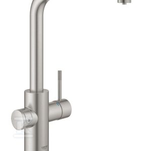 Zestaw startowy Grohe Blue Home z wylewką w kształcie L, stal nierdzewna, bateria, filtr 600 l, chłodziarka i butla CO2, dostęp do wody zwykłej i filtrowanej / gazowanej, kąt obrotu wylewki 360° moduł Buetooth, głowica Ceramiczna 28 mm, wyciągana wylewka 31539DC0 Zestaw startowy Grohe Blue Home z wylewką w kształcie L, stal nierdzewna, bateria, filtr 600 l, chłodziarka i butla CO2, dostęp do wody zwykłej i filtrowanej / gazowanej, kąt obrotu wylewki 360° moduł Buetooth, głowica Ceramiczna 28 mm, wyciągana wylewka 31539DC0