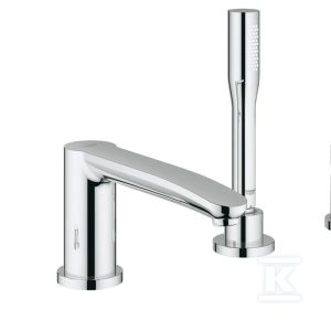 Bateria wannowa Grohe Eurostyle Cosmopolitan 4-otworowa, jednouchwytowa, chrom, montaż na brzegu wanny, głowica Ceramiczna 46 mm, przepływ w słuchawce – 6,6 l/min., wąż 2000 mm 23048003