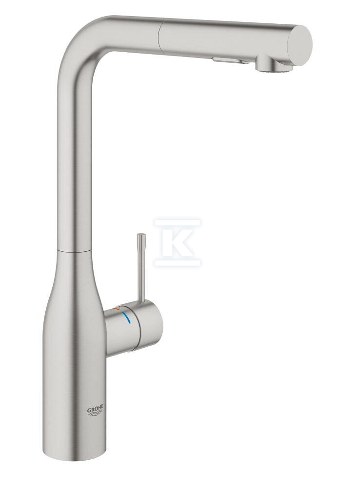 Bateria zlewozmywakowa Essence jednouchwytowa, stal nierdzewna, kąt obrotu wylewki 360° głowica Ceramiczna 28 mm, wyciągana wylewka z przełącznikiem strumienia 30270DC0 - obrazek 1