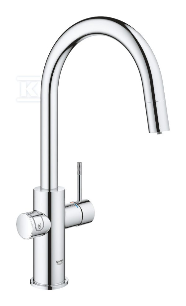 Zestaw startowy Grohe Blue Home z wylewką w kształcie C, chrom, bateria, filtr 600 l, chłodziarka i butla CO2, dostęp do wody zwykłej i filtrowanej / gazowanej, kąt obrotu wylewki 360° moduł Buetooth, głowica Ceramiczna 28 mm, wyciągana wylewka 31541000