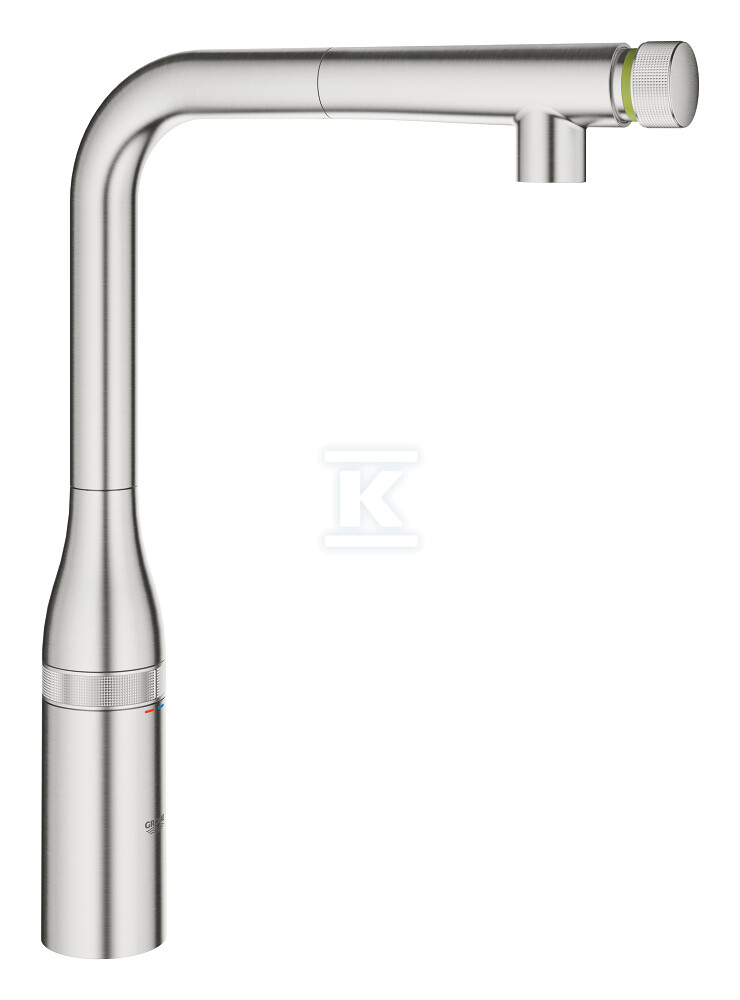 Bateria zlewozmywakowa Essence SmartControl z Funkcją SmartControl, stal nierdzewna, osobne kanały wodne, kąt obrotu wylewki 140° wyciągana wylewka, pierścień na korpusie do regulacji temperatury i ciśnienia 31615DC0 - obrazek 1
