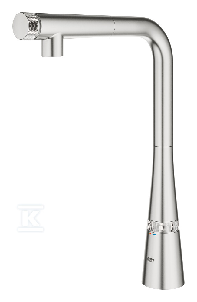 Bateria zlewozmywakowa Zedra SmartControl z Funkcją SmartControl, stal nierdzewna, osobne kanały wodne, kąt obrotu wylewki 140° wyciągana wylewka, pierścień na korpusie do regulacji temperatury i ciśnienia 31593DC2 - obrazek 1