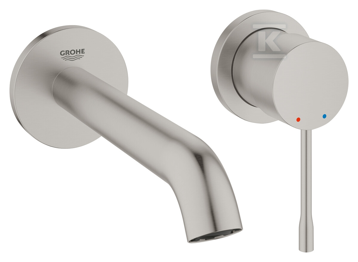 Bateria umywalkowa Grohe Essence 2-otworowa, jednouchwytowa rozmiar M, stal nierdzewna, ogranicznik przepływu 5,7 l/min., regulowany perlator, wylewka 183 mm 19408DC1 - obrazek 1