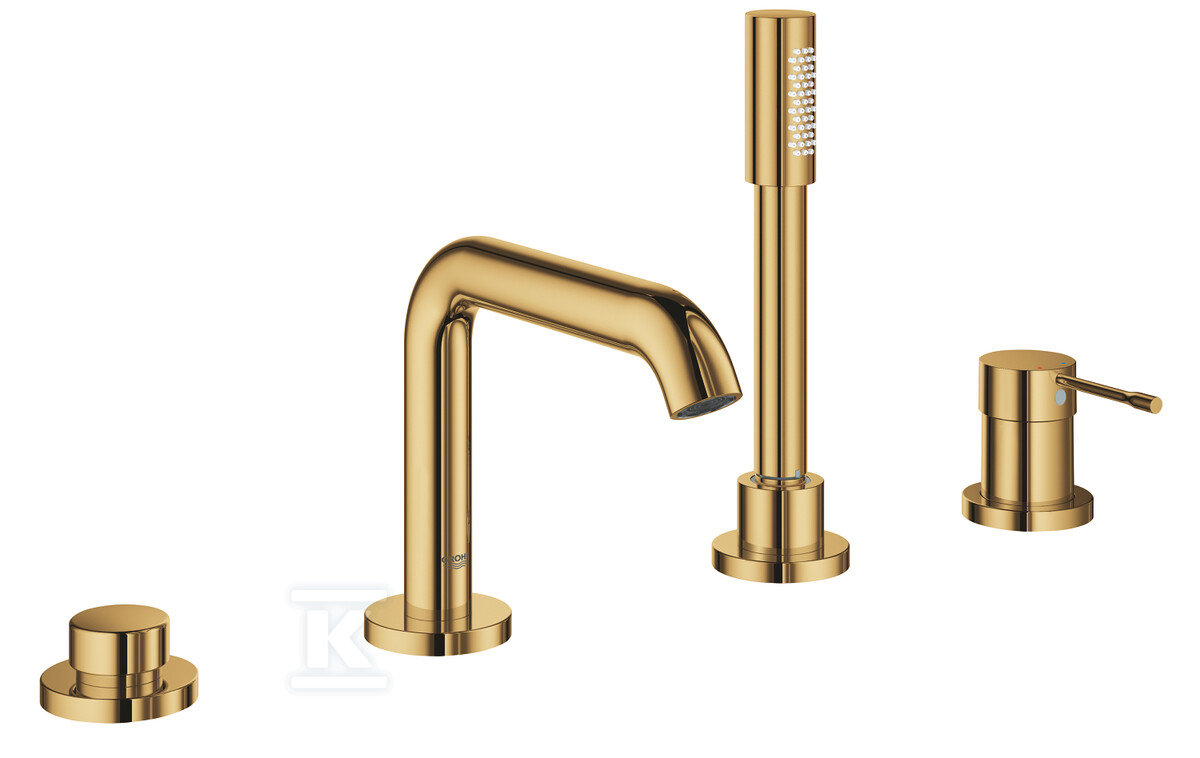 Bateria wannowa Grohe Essence 4-otworowa, jednouchwytowa, cool sunrise, montaż na brzegu wanny, głowica Ceramiczna 35 mm, metalowa dźwignia, ogranicznik temperatury 19578GL1 - obrazek 1