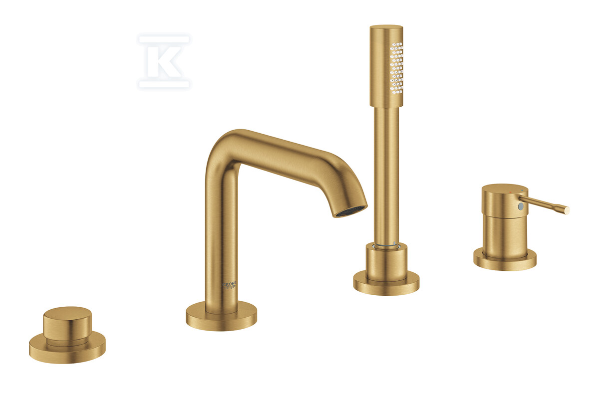 Bateria wannowa Grohe Essence 4-otworowa, jednouchwytowa, brushed cool sunrise, montaż na brzegu wanny, głowica Ceramiczna 35 mm, metalowa dźwignia, ogranicznik temperatury 19578GN1 - obrazek 1