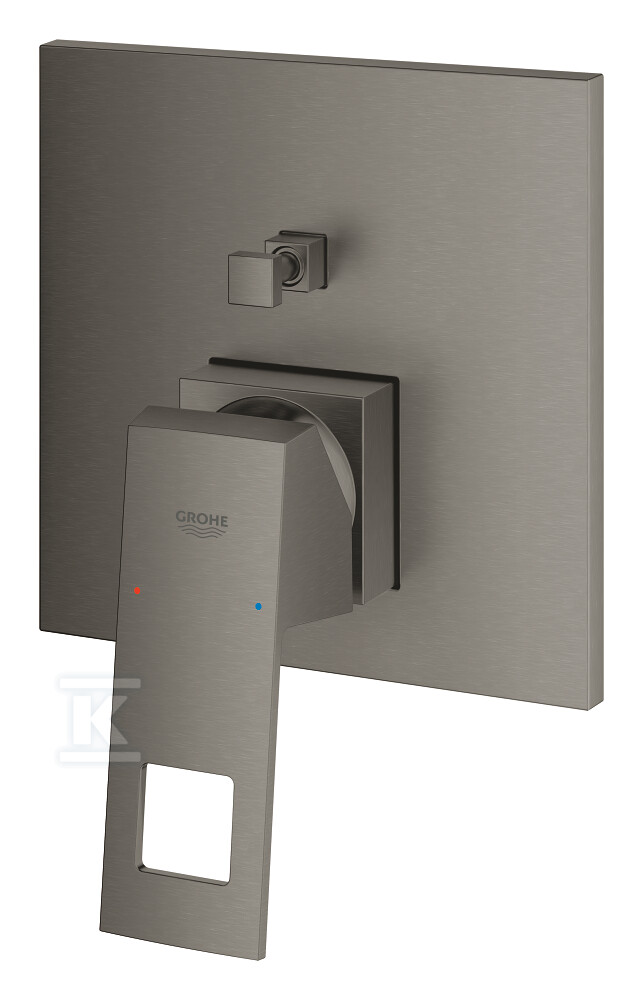 Bateria EuroCube jednouchwytowa do obsługi dwóch wyjść wody, brushed hard graphite, montaż ścienny podtynkowy, głowica Ceramiczna 46 mm, metalowa rozeta, metalowa dźwignia 24062AL0 - obrazek 1