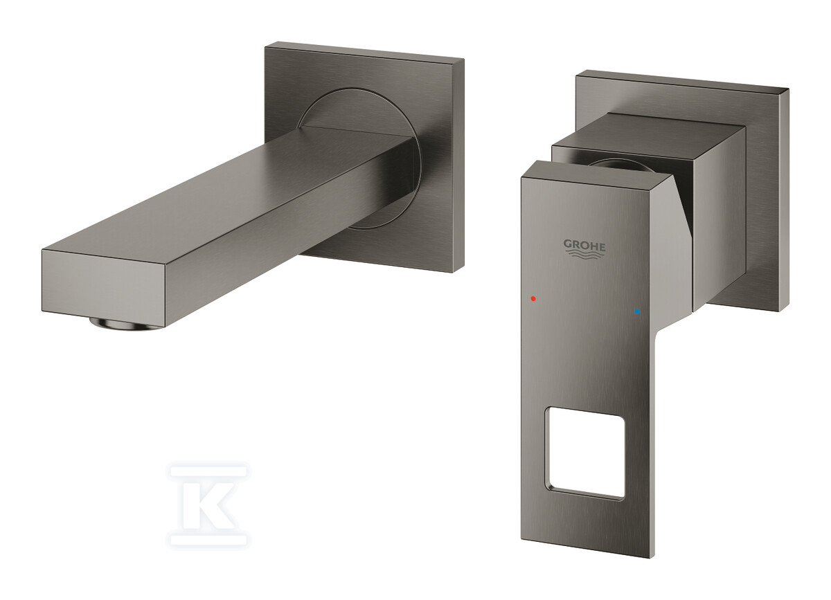 Bateria umywalkowa Grohe EuroCube 2-otworowa, jednouchwytowa, rozmiar S, brushed hard graphite, regulowany perlator, wylewka 171 mm, montaż ścienny 19895AL0 - obrazek 1