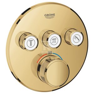 Bateria termostatyczna Grohtherm SmartControl do obsługi trzech wyjść wody, cool sunrise, blokada bezpieczeństwa, metalowa, okrągła rozeta, przełącznik SmartControl, montaż ścienny podtynkowy 29121GL0