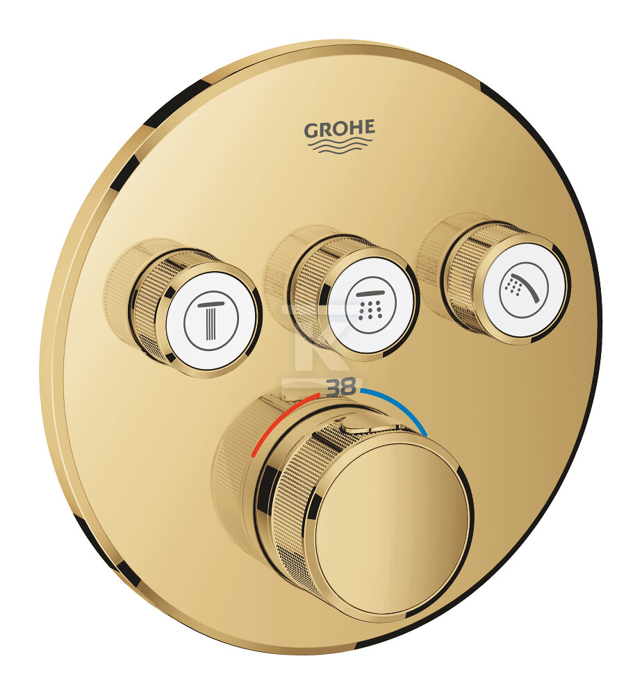 Bateria termostatyczna Grohtherm SmartControl do obsługi trzech wyjść wody, cool sunrise, blokada bezpieczeństwa, metalowa, okrągła rozeta, przełącznik SmartControl, montaż ścienny podtynkowy 29121GL0 - obrazek 1