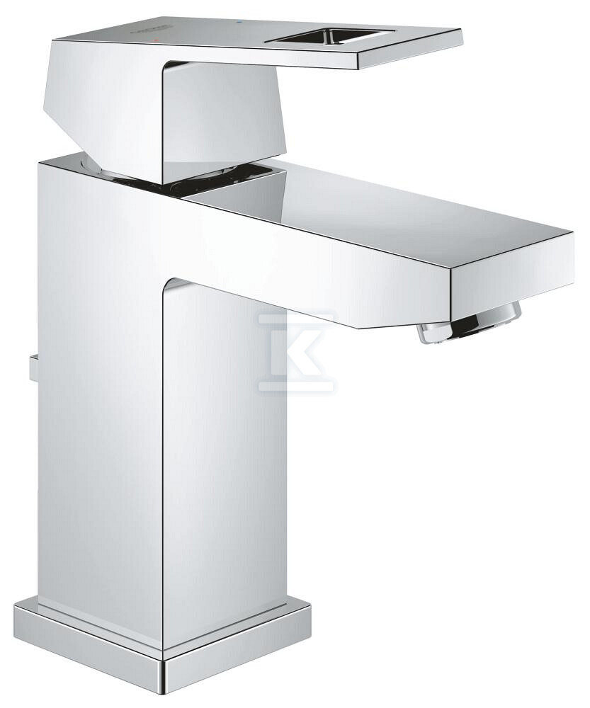 Bateria umywalkowa EuroCube Rozmiar S, chrom, głowica ceramiczna 28 mm, ogranicznik przepływu 5,7 l/min, system szybkiego montażu, zestaw odpływowy z drążkiem 2312700E - obrazek 1