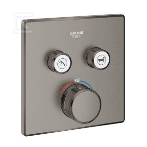Bateria termostatyczna Grohtherm SmartControl do obsługi dwóch wyjść wody, brushed hard graphite, blokada bezpieczeństwa, metalowa, kwadratowa rozeta, przełącznik SmartControl, montaż ścienny podtynkowy 29124AL0